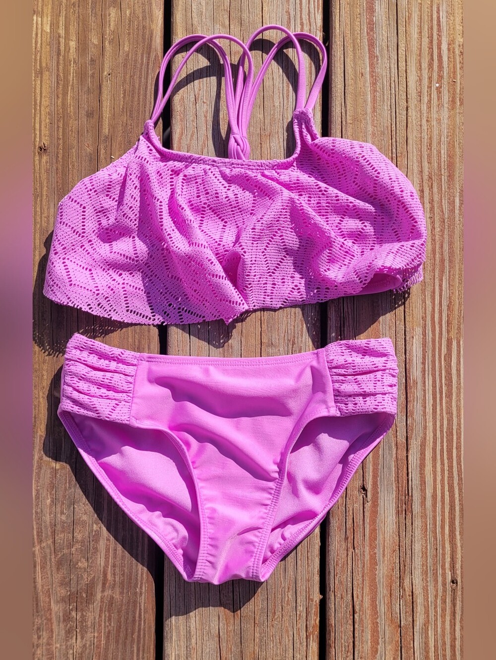 Cat & Jack Pink Crochet Accent Bikini Set 2 Piece Size Large 10 12